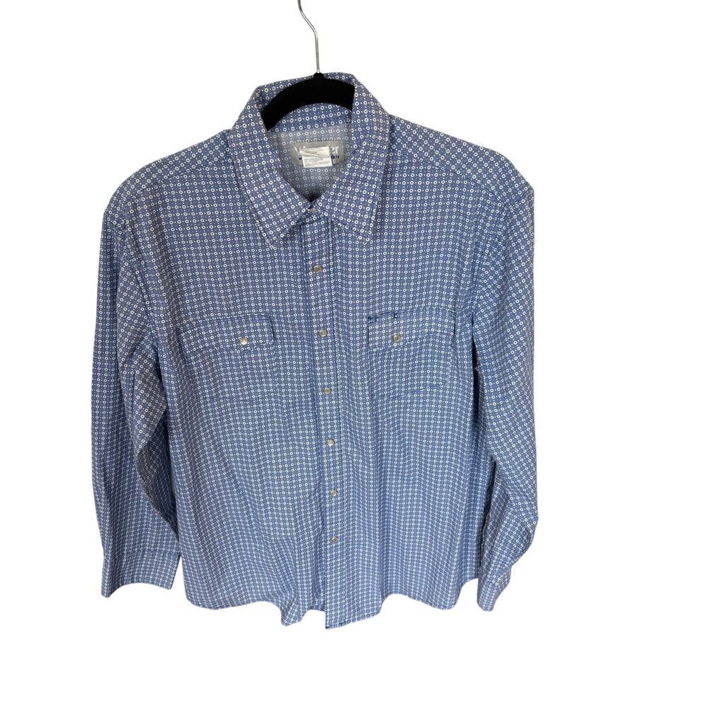 Wrangler Wrancher Shirt Lg. Pearl snaps Blue‎ Timeless western Ranchlife cowboy